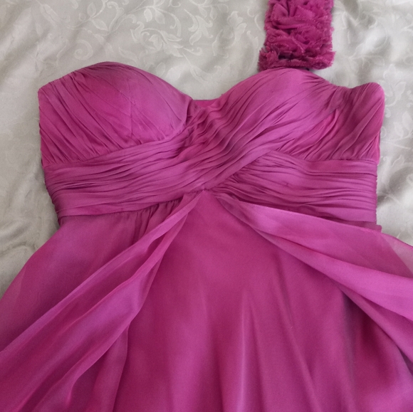 Rickie Freeman for Teri Jon chiffon evening gown from Saks, raspberry color. - Picture 4 of 13